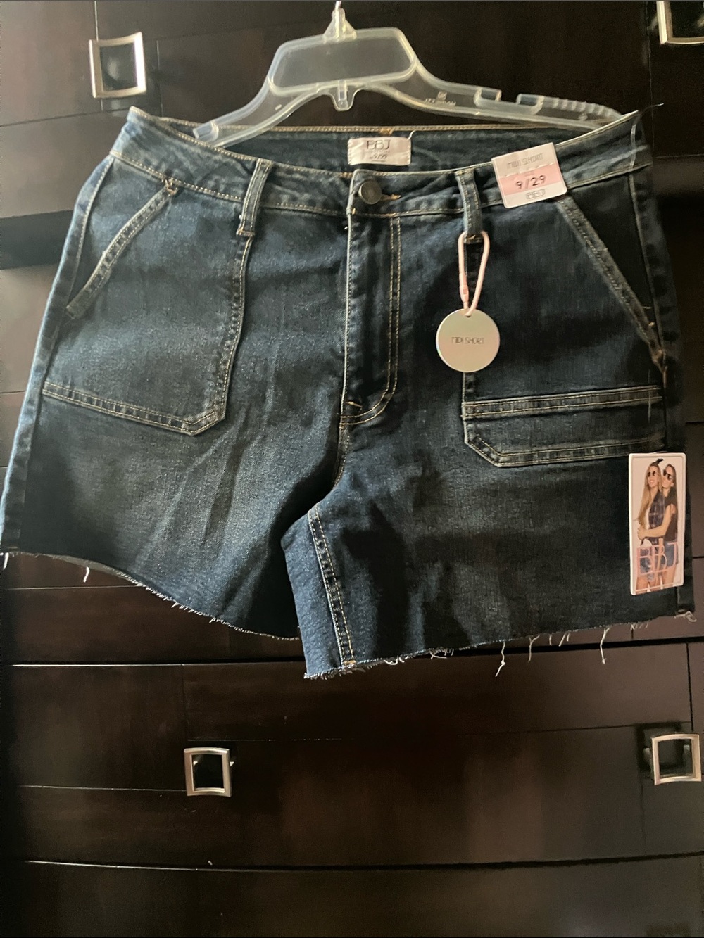 High-Rise Dark Blue Denim Cargo Shorts by Ten Sixty